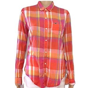 Hollister multicolor button down long sleeve shirt top S